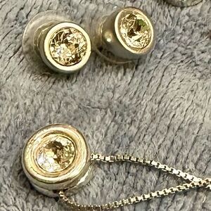 Swarovski Crystal Silver Bezel Set stud earrings and matching necklace